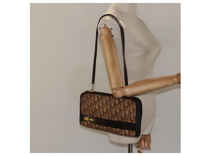 Borsa a spalla in tela Trotter Christian Dior marrone oro Auth 124989 D'oro - vista 22