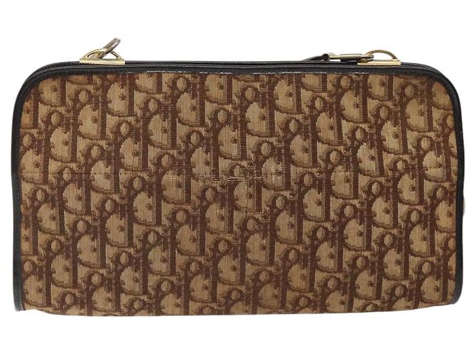 Borsa a spalla in tela Trotter Christian Dior marrone oro Auth 124989 D'oro - vista 3