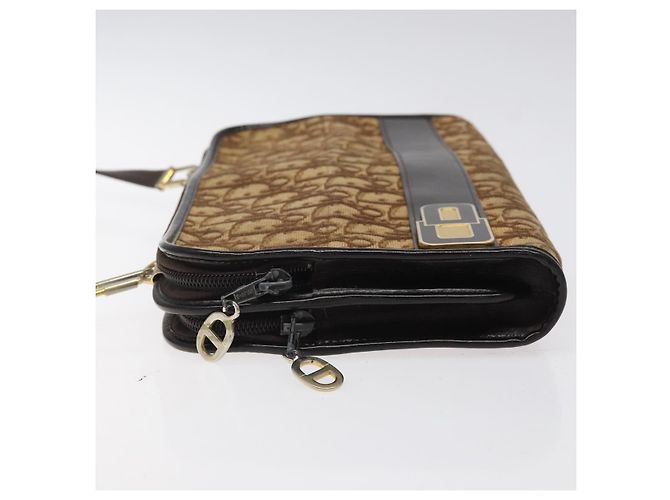 Borsa a spalla in tela Trotter Christian Dior marrone oro Auth 124989 D'oro - vista 6