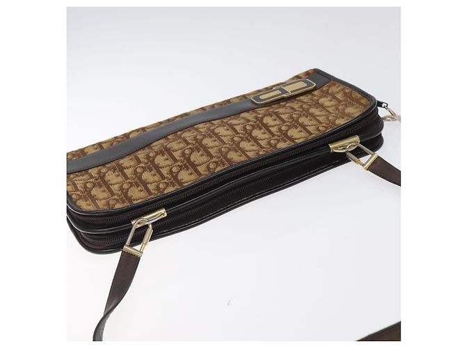 Borsa a spalla in tela Trotter Christian Dior marrone oro Auth 124989 D'oro - vista 7