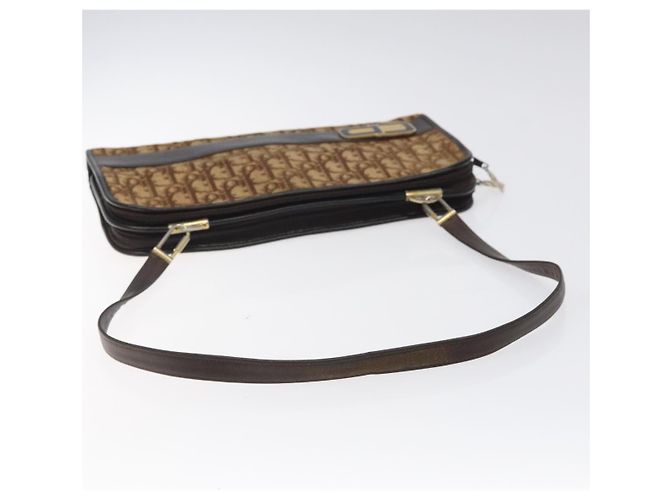 Borsa a spalla in tela Trotter Christian Dior marrone oro Auth 124989 D'oro - vista 8