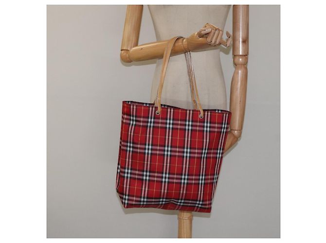 Burberry Nova Check Tote Bag aus Nylon rot Auth BA1829 - Ansicht 19