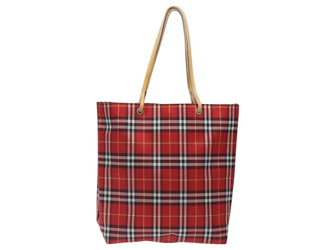 Burberry Nova Check Tote Bag aus Nylon rot Auth BA1829 - Ansicht 2