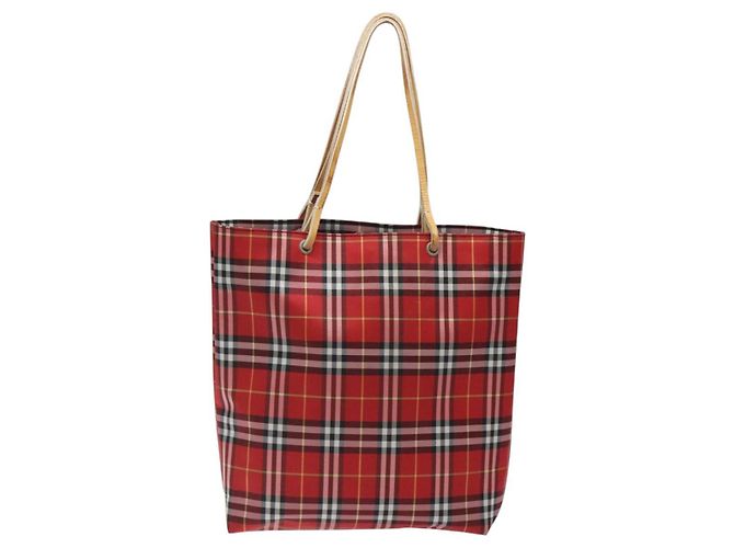 Burberry Nova Check Tote Bag aus Nylon rot Auth BA1829 - Ansicht 3