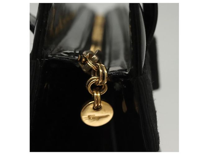 Borsa a spalla Vala Salvatore Ferragamo in pelle verniciata nera e oro Auth gh016 Nero D'oro - vista 15