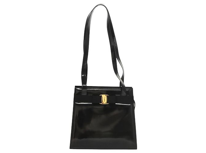 Borsa a spalla Vala Salvatore Ferragamo in pelle verniciata nera e oro Auth gh016 Nero D'oro - vista 2