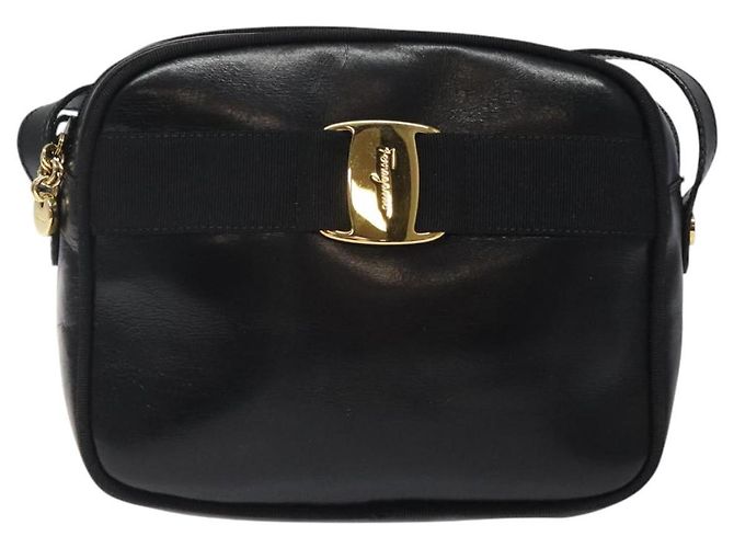 Borsa a Spalla Vala in Pelle Nera e Oro di Salvatore Ferragamo Auth bs25514 Nero D'oro - vista 2