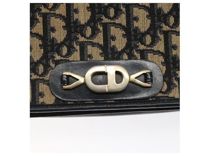 Borsa a spalla in tela Trotter Christian Dior blu navy oro Auth BA1988 - vista 14