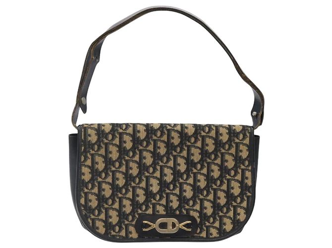 Borsa a spalla in tela Trotter Christian Dior blu navy oro Auth BA1988 - vista 2