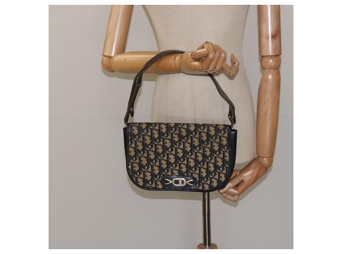 Borsa a spalla in tela Trotter Christian Dior blu navy oro Auth BA1988 - vista 21