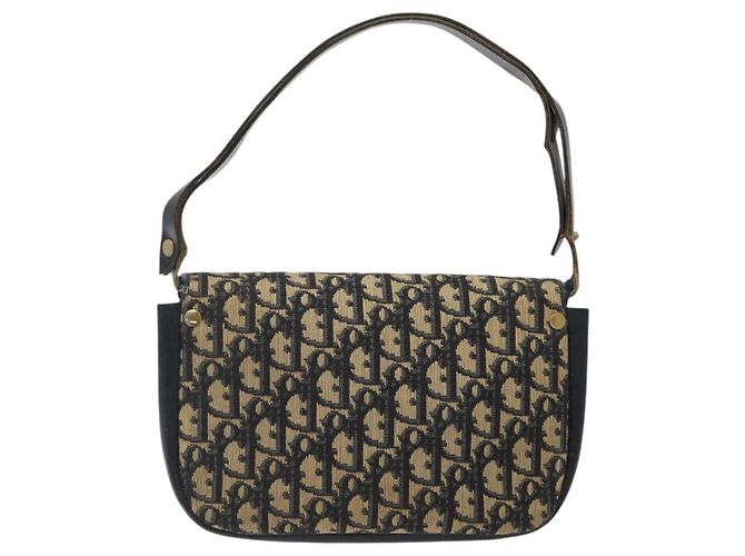 Borsa a spalla in tela Trotter Christian Dior blu navy oro Auth BA1988 - vista 3