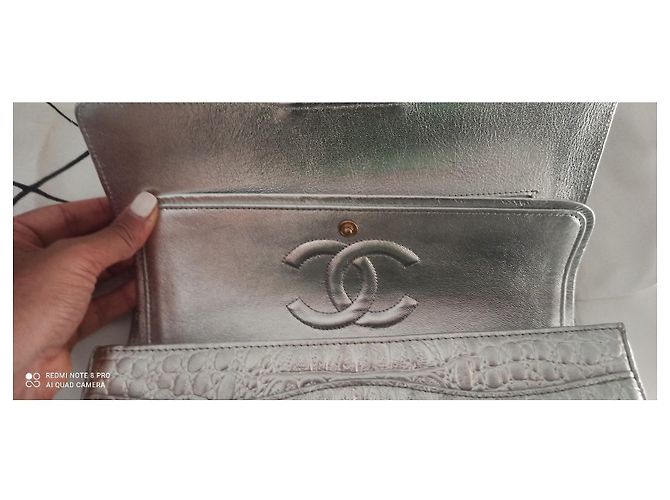 Chanel Borsa a flap classica pelliccia metallizzata argento Metallico - vista 4
