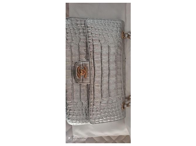 Chanel Borsa a flap classica pelliccia metallizzata argento Metallico - vista 6