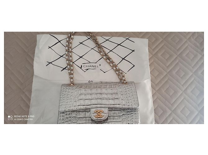 Chanel Borsa a flap classica pelliccia metallizzata argento Metallico - vista 8