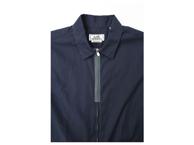 Hermès Zip-Up-Shirt aus navyblauer Baumwolle Marineblau - Ansicht 10