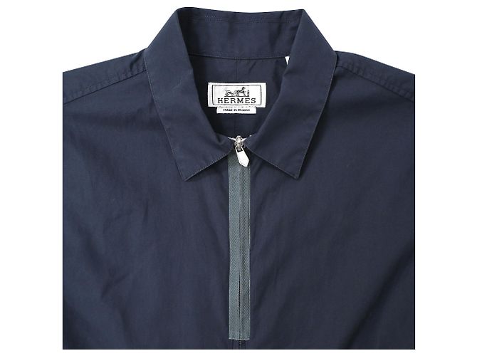 Hermès Zip-Up-Shirt aus navyblauer Baumwolle Marineblau - Ansicht 5