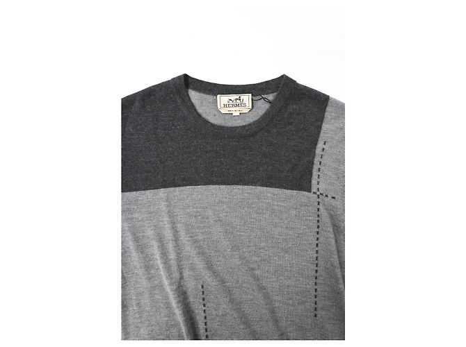 Maglione in lana grigia a blocchi di colore Hermès Grigio - vista 10