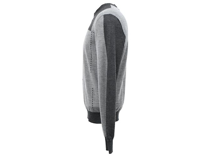 Maglione in lana grigia a blocchi di colore Hermès Grigio - vista 2