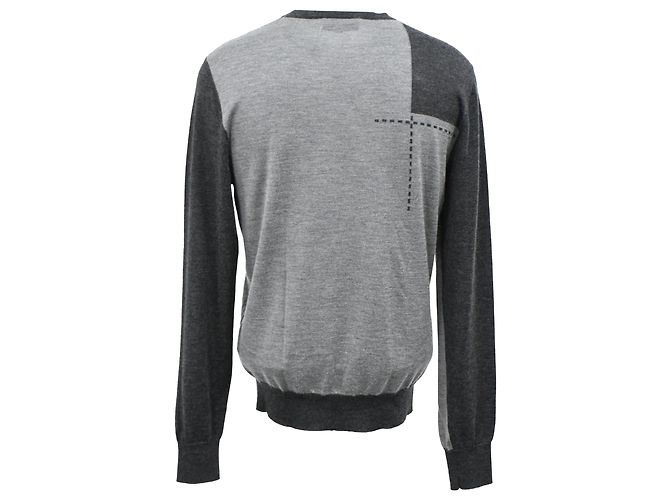 Maglione in lana grigia a blocchi di colore Hermès Grigio - vista 3