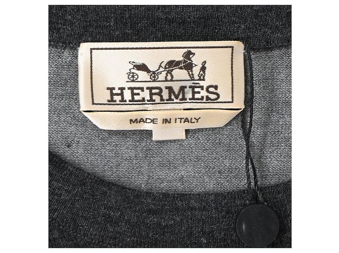 Maglione in lana grigia a blocchi di colore Hermès Grigio - vista 4