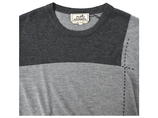 Maglione in lana grigia a blocchi di colore Hermès Grigio - vista 5