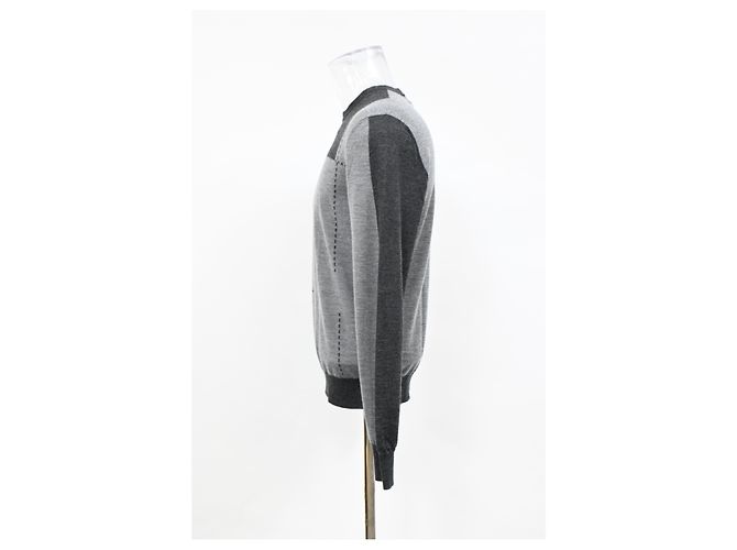 Maglione in lana grigia a blocchi di colore Hermès Grigio - vista 7