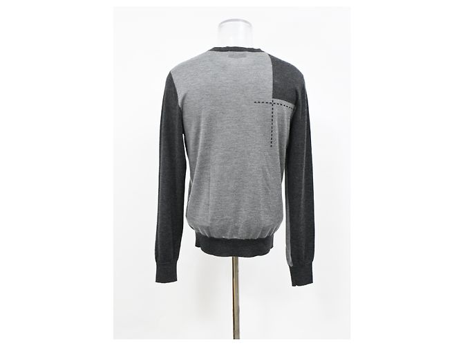 Maglione in lana grigia a blocchi di colore Hermès Grigio - vista 8