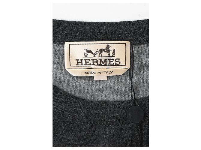 Maglione in lana grigia a blocchi di colore Hermès Grigio - vista 9