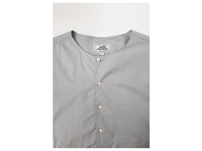 Camisa sin cuello de algodón gris Hermès - vista 10