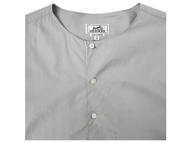 Camisa sin cuello de algodón gris Hermès - vista 5