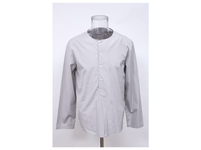 Camisa sin cuello de algodón gris Hermès - vista 6