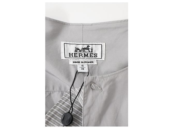 Camisa sin cuello de algodón gris Hermès - vista 9