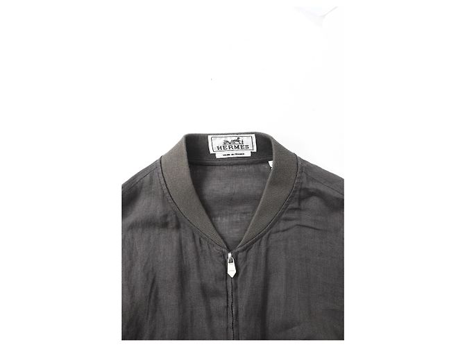 Jaqueta bomber com zíper Hermès em linho cinza - vista 10
