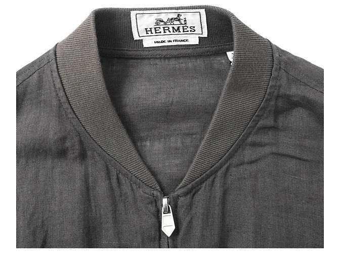 Jaqueta bomber com zíper Hermès em linho cinza - vista 5
