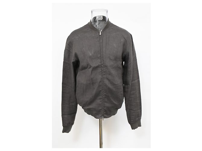 Jaqueta bomber com zíper Hermès em linho cinza - vista 6