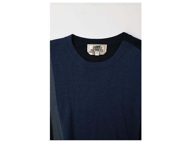 Hermès gestricktes T-Shirt mit kurzen Ärmeln aus blauer Baumwolle Marineblau - Ansicht 10