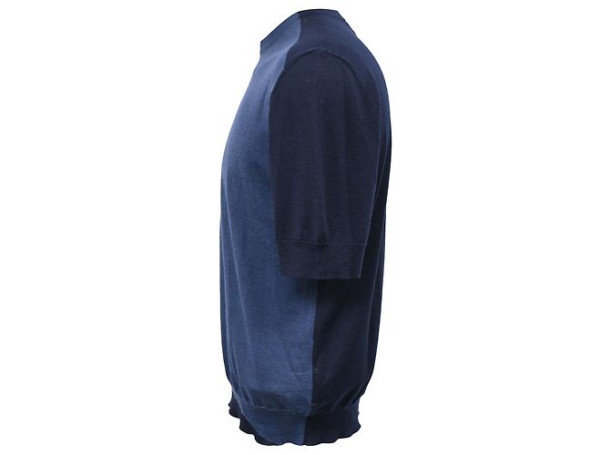 Hermès gestricktes T-Shirt mit kurzen Ärmeln aus blauer Baumwolle Marineblau - Ansicht 2