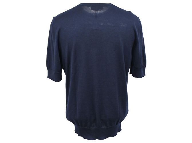 Hermès gestricktes T-Shirt mit kurzen Ärmeln aus blauer Baumwolle Marineblau - Ansicht 3