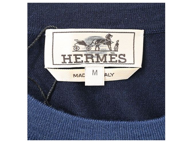 Hermès gestricktes T-Shirt mit kurzen Ärmeln aus blauer Baumwolle Marineblau - Ansicht 4