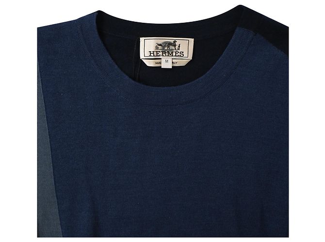 Hermès gestricktes T-Shirt mit kurzen Ärmeln aus blauer Baumwolle Marineblau - Ansicht 5