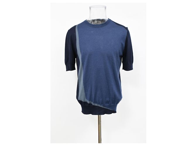 Hermès gestricktes T-Shirt mit kurzen Ärmeln aus blauer Baumwolle Marineblau - Ansicht 6