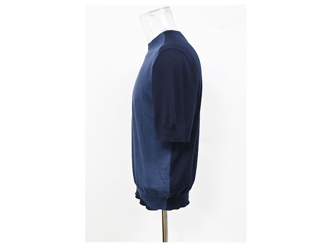 Hermès gestricktes T-Shirt mit kurzen Ärmeln aus blauer Baumwolle Marineblau - Ansicht 7