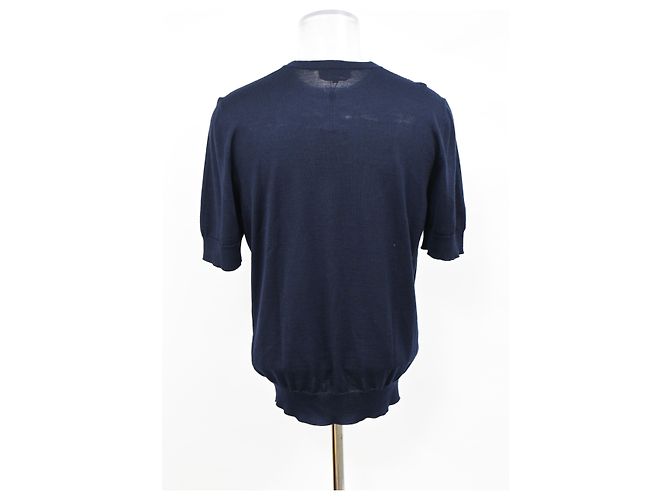 Hermès gestricktes T-Shirt mit kurzen Ärmeln aus blauer Baumwolle Marineblau - Ansicht 8