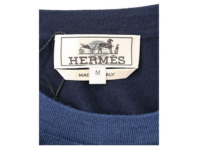 Hermès gestricktes T-Shirt mit kurzen Ärmeln aus blauer Baumwolle Marineblau - Ansicht 9