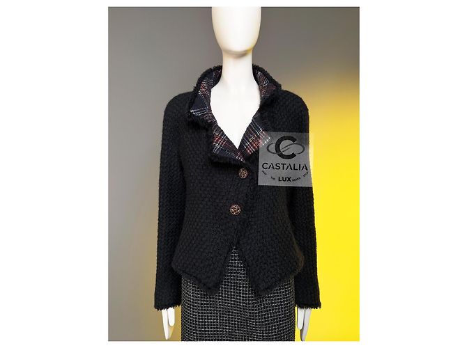 Chanel Neue Paris / Edinburgh Ikonische Schwarze Tartan Tweedjacke 38 FR - Ansicht 3