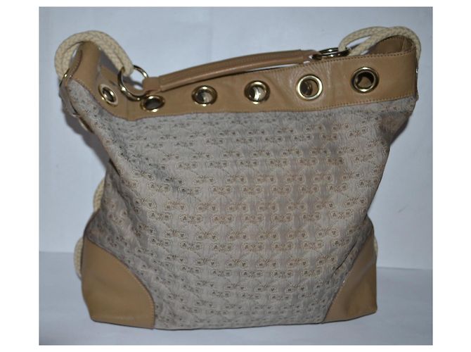 Borsa Anya Hindmarch in pelle e tela marrone beige - vista 4