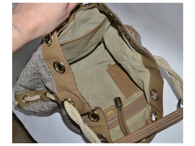 Borsa Anya Hindmarch in pelle e tela marrone beige - vista 7