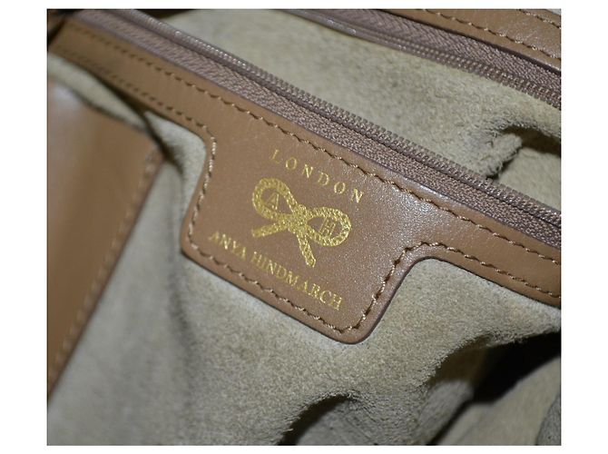 Borsa Anya Hindmarch in pelle e tela marrone beige - vista 8