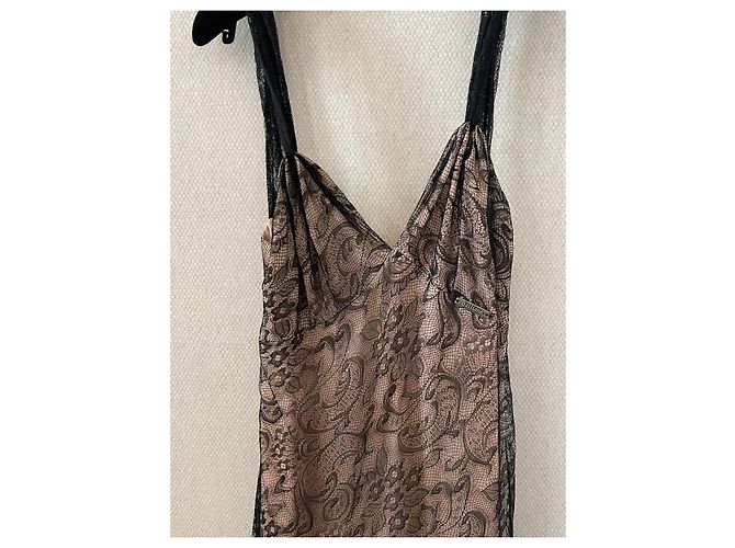 Abito midi in seta e pizzo nero John Galliano Beige - vista 3