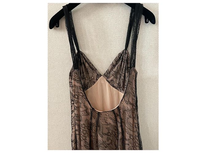 Abito midi in seta e pizzo nero John Galliano Beige - vista 5